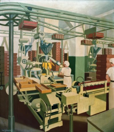 Machine Room with Two Girls at Work by Carl Grossberg